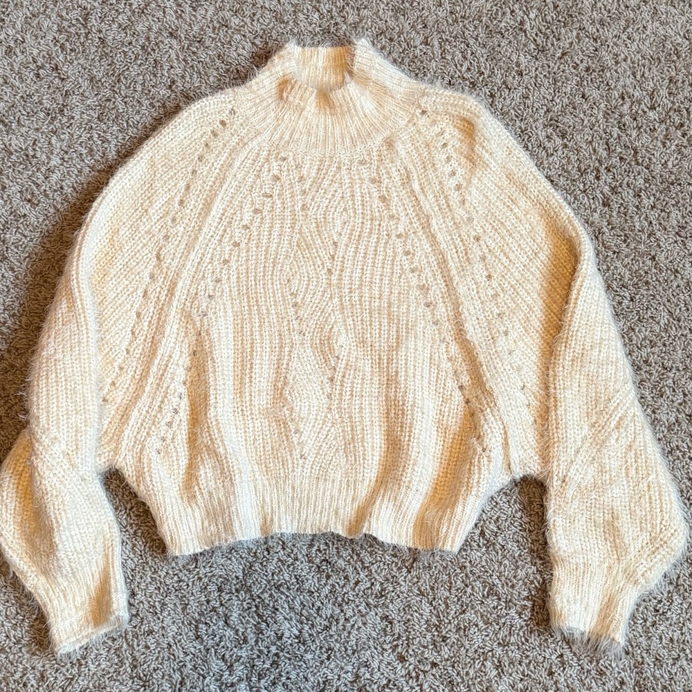 Lush high neck cream pullover fuzzy sweater